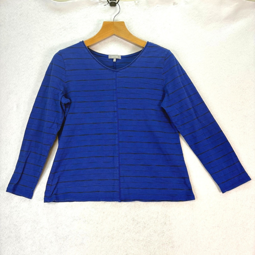 Habitat Royal Blue Striped Front Seam Long Sleeve Cotton Top Women's M Artsy‎
